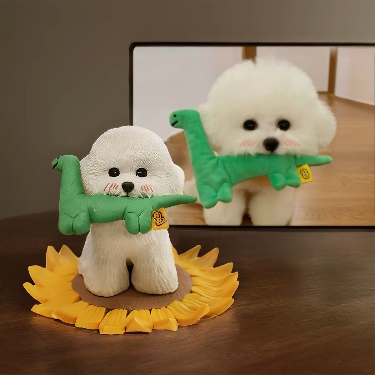 Detail of a hand-painted custom pet figurine by PODPAWS