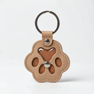 Paw Print Hair Keyring - Leather Keepsake with Window for Pet Fur