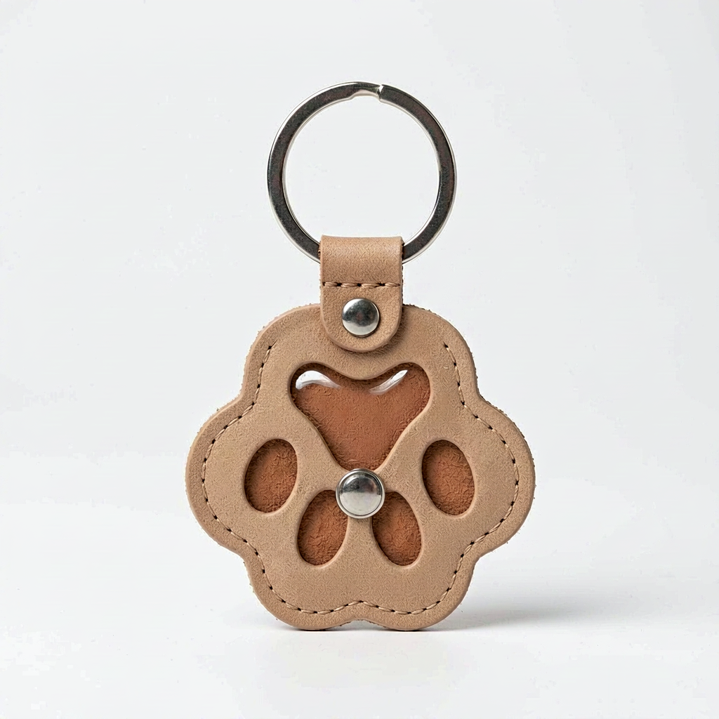 Paw Print Hair Keyring - Leather Keepsake with Window for Pet Fur