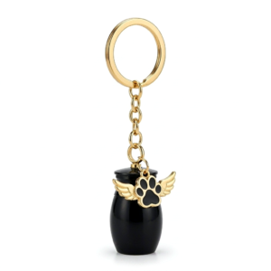 Pet Urn Keychain - Tiny Metal Ash Charm with Engraved Paw Print