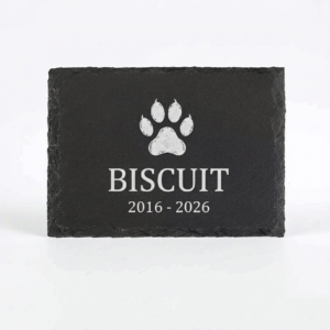 Pet Memorial Garden Stone - Slate Headstone with Paw Print, Name & Dates