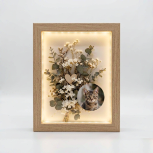 Dried Flower Shadow Box with Warm Light - Framed Pet Photo & Keepsake Display