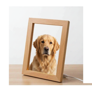 Framed Acrylic Night Light with Pet Photo - Warm Backlit Wooden Photo Frame