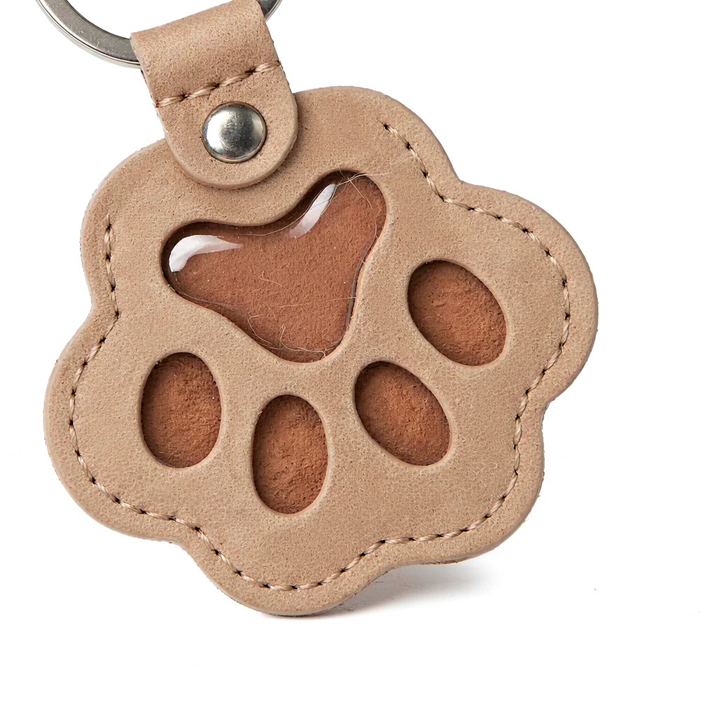 Paw Print Hair Keyring - Leather Keepsake with Window for Pet Fur - Image 3