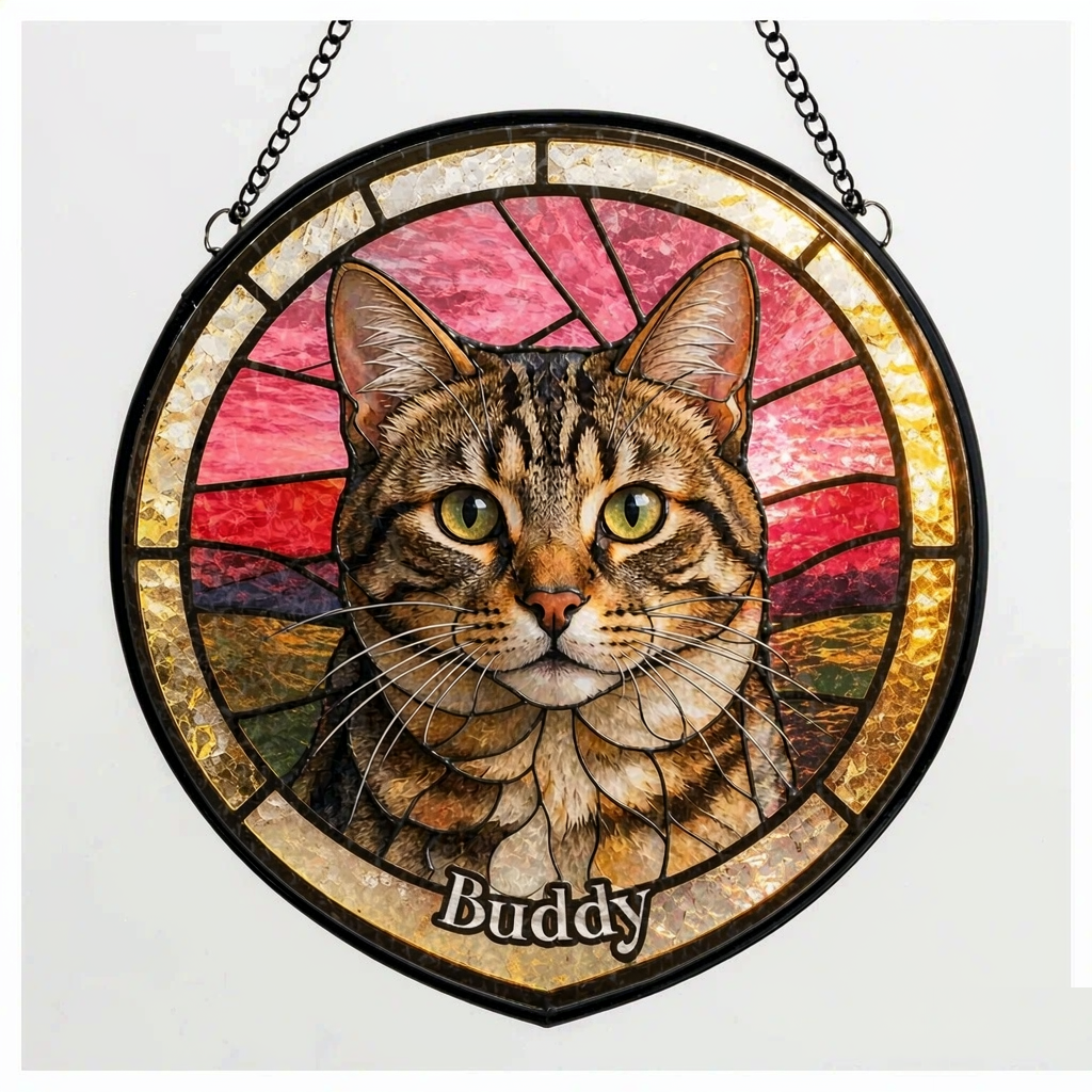 Stained Glass Pet Portrait Suncatcher - Heart Shaped, Hand-Painted Photo Keepsake - Image 3