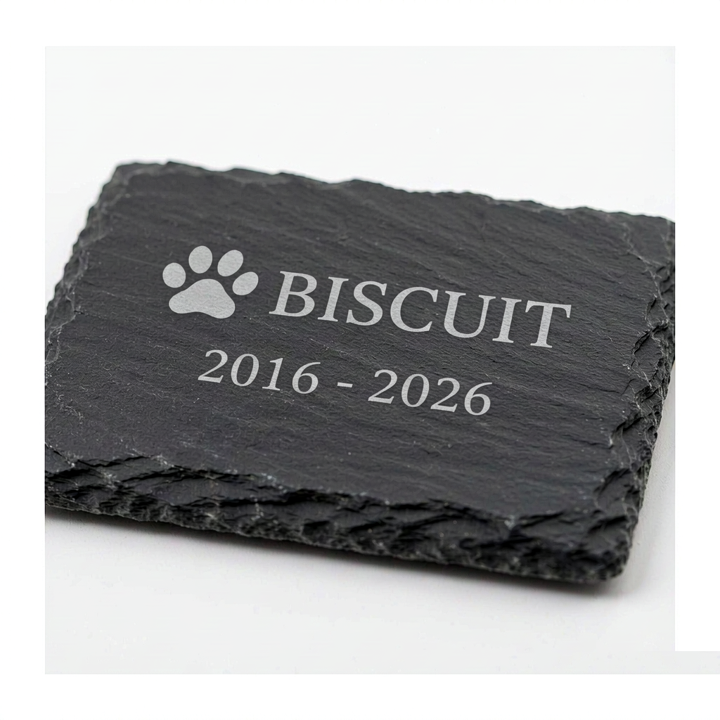 Pet Memorial Garden Stone - Slate Headstone with Paw Print, Name & Dates - Image 3