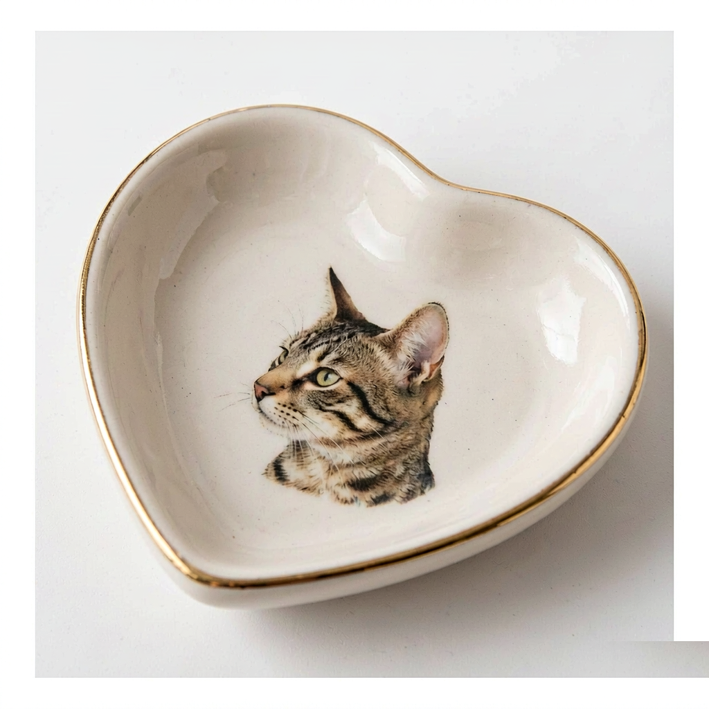 Ceramic Keepsake Dish with Pet Photo - White Glazed Gold-Rim Bowl - Image 3