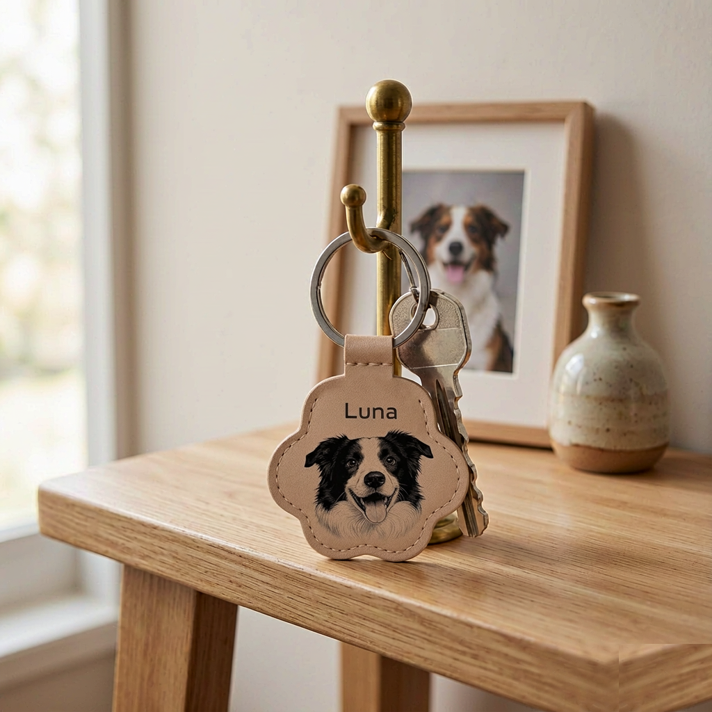 Paw Print Hair Keyring - Leather Keepsake with Window for Pet Fur - Image 4