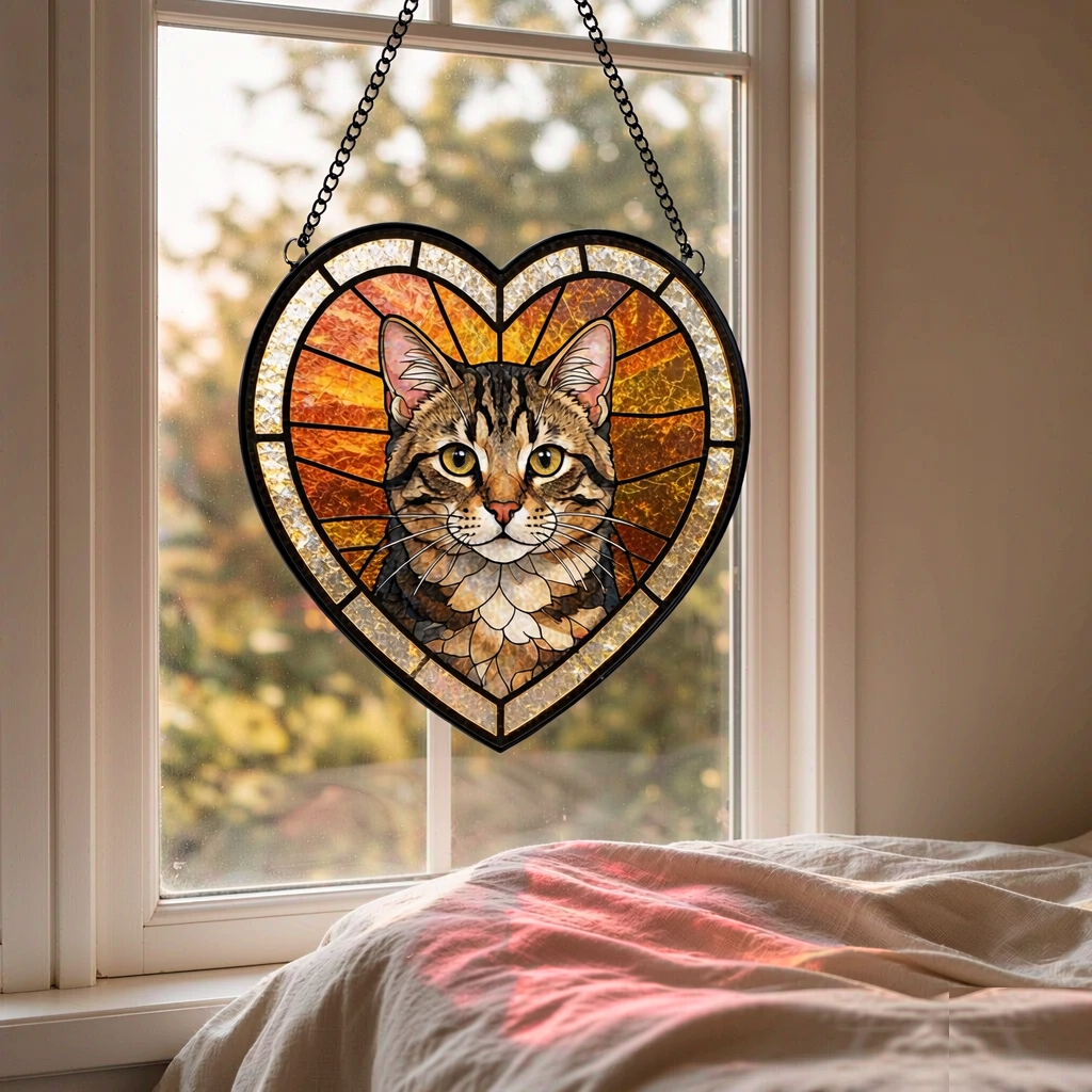 Stained Glass Pet Portrait Suncatcher - Heart Shaped, Hand-Painted Photo Keepsake - Image 4