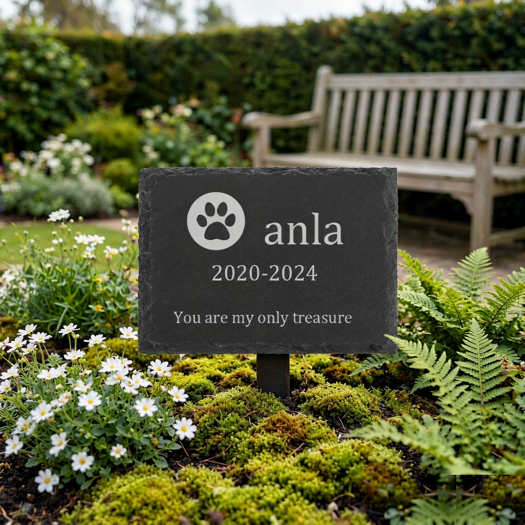 Pet Memorial Garden Stone - Slate Headstone with Paw Print, Name & Dates - Image 4