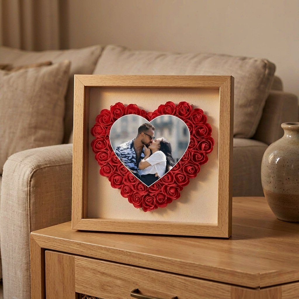 Dried Flower Shadow Box with Warm Light - Framed Pet Photo & Keepsake Display - Image 4