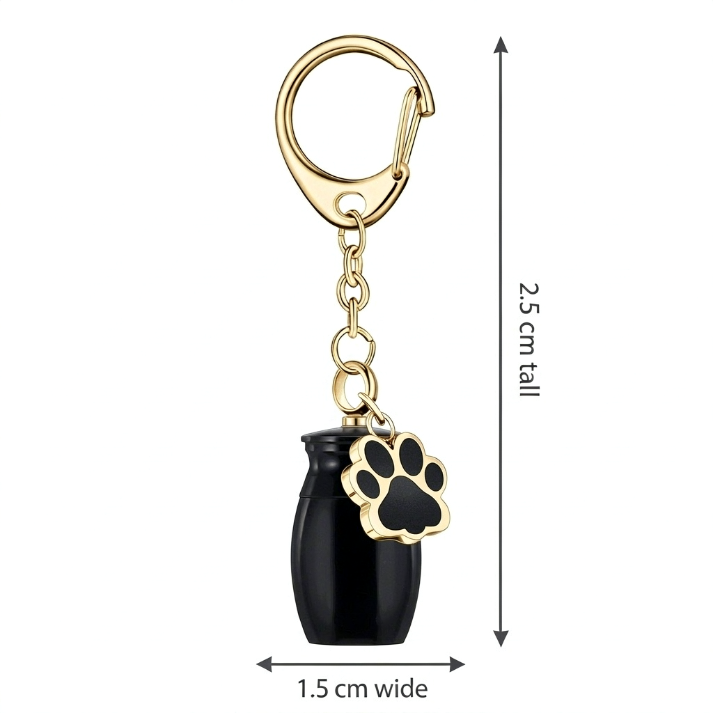 Pet Urn Keychain - Tiny Metal Ash Charm with Engraved Paw Print - Image 2