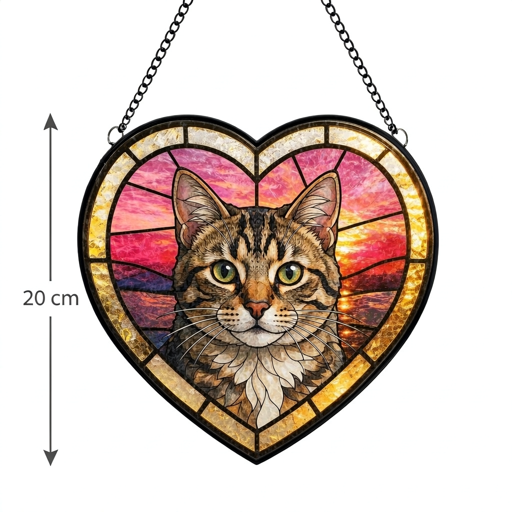Stained Glass Pet Portrait Suncatcher - Heart Shaped, Hand-Painted Photo Keepsake - Image 2