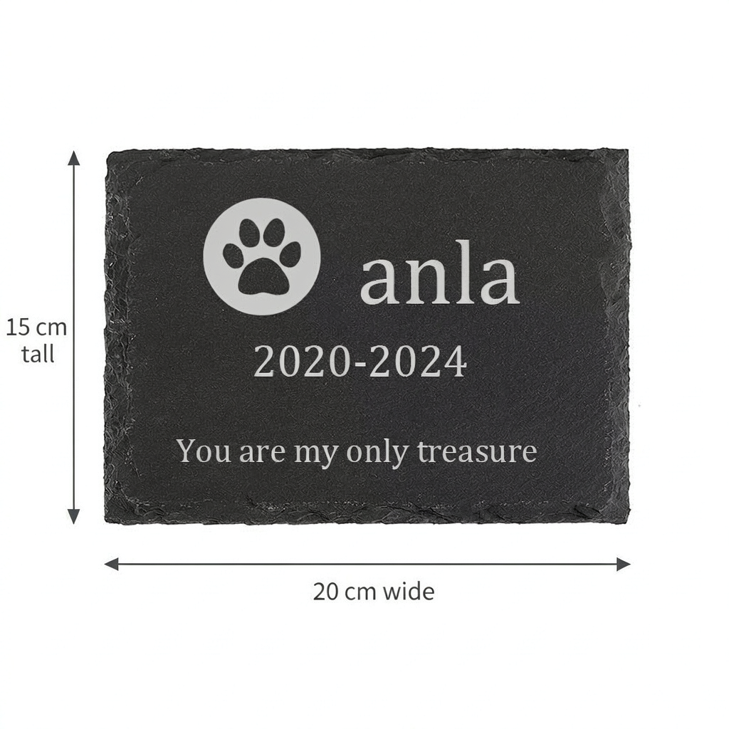 Pet Memorial Garden Stone - Slate Headstone with Paw Print, Name & Dates - Image 2