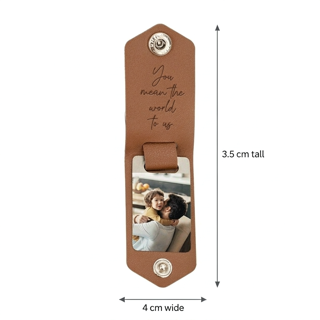 Leather Photo Keychain with Pet Portrait - Brushed Aluminum Plate Inset - Image 2